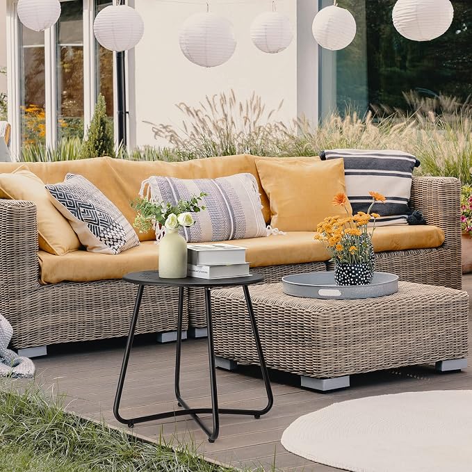 danpinera 2 Outdoor Side Tables with Flower Cut Outs, Weather Resistant Steel Patio Side Table, Small Round Outdoor End Table Metal Side Table for Patio Yard Balcony Garden Black, Set of 2 - Image 6