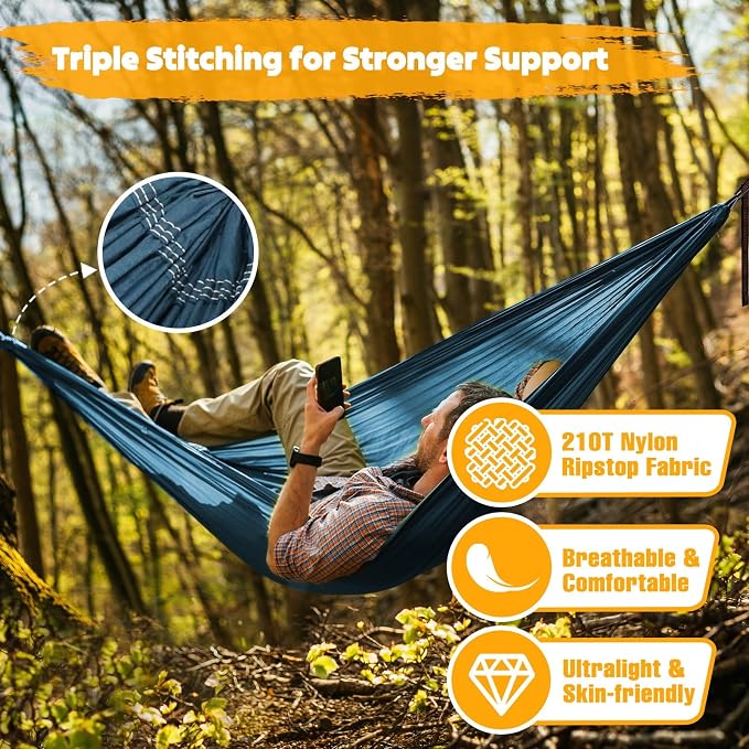 NATUREFUN Ultra-Light Travel Camping Hammock | 300kg Load Capacity,Breathable,Quick-Drying | 2 x Premium Carabiners,2 x Nylon Slings Included | Outdoor Indoor Garden - Image 4