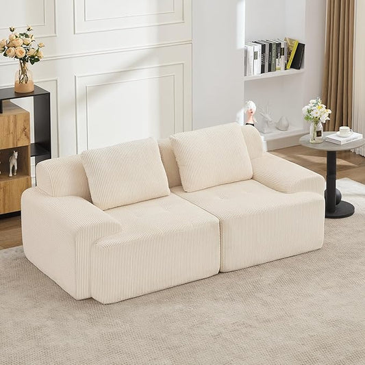 KIGOTY Modular Sectional Sofa, 2 PCS Comfy Cloud Sectional, Corner Couch, Modern Boneless Couch for Living Room, No Assembly Required,White