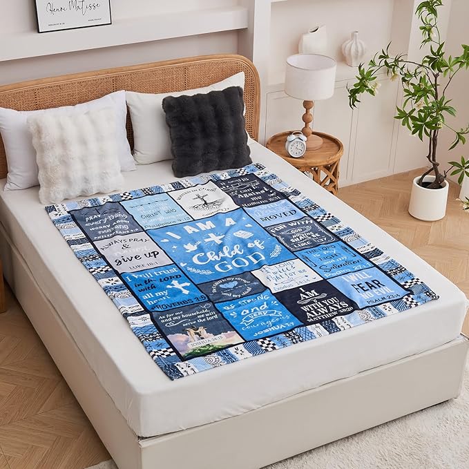 Christian Gifts for Men, Birthday Gift for Men, I Am a Child of God Blanket, Inspirational Gifts for Christian Mens Brother, Son, Dad, Grandpa, Baptism Gifts for Boys Throw Blankets 60''x50'' Blue