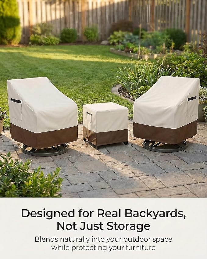 Patio Furniture Covers Set for 3-Piece Bistro Sets, Heavy-Duty 600D Waterproof Outdoor Furniture Covers for 2 Chairs&Side Table,UV Resistant, All-Season Protection for Patio,Porch Backyard,Beige&Brown - Image 5