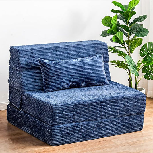 Folding Sofa Bed, Convertible Sleeper Chair with Pillow, High Density Memory Foam Fold Out Couch, Foldable Mattress Futon Sofa for Living Room/Dorm/Guest Use/Apartment/Home Office