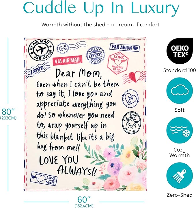 Joiedomi Mothers Day Blanket Gifts for Mom Birthday Gifts Soft Flannel Blanket for Mom Grandma from Daughter Son 60" x 80" Colorful