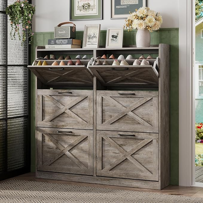Maupvit Large Shoe Storage Cabinet with 6 Flip Drawers, Freestanding Shoe Organizer with Metal Handles for Entryway, Narrow Shoe Rack Cabinet, Light Rustic Oak by MaupvitFurniture