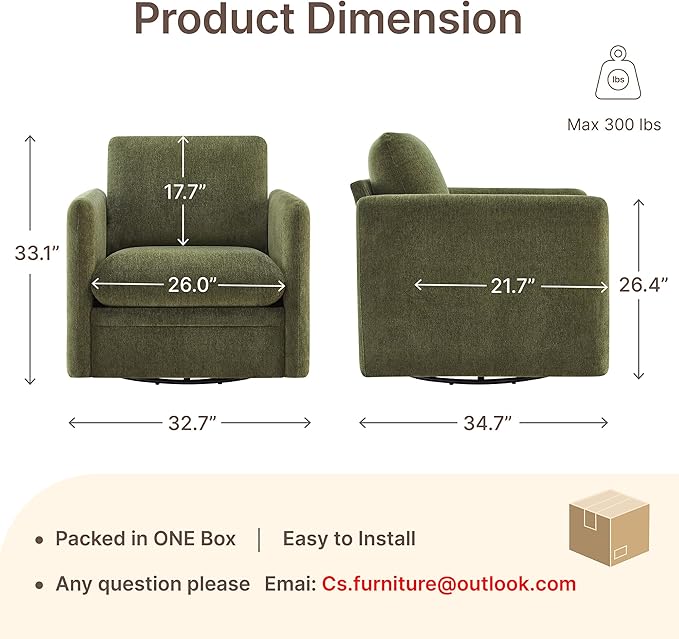 360° Swivel Accent Chair,Upholstered Armchair with Deep Seat, Sturdy Metal Base for Living Room,Nursery,Bedroom,Moss Green