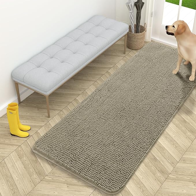 OLANLY Dog Door Mat for Muddy Paws 59x24, Absorbs Moisture and Dirt, Absorbent Non-Slip Washable Doormat, Quick Dry Chenille Mud Mat, Entry Indoor Entryway Carpet for Inside Floor, Warm Taupe by OLANLY