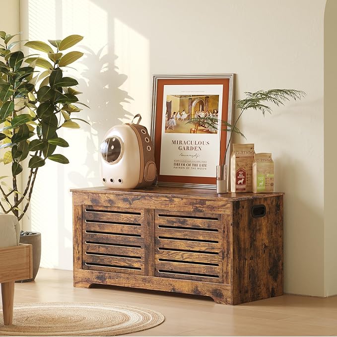 DINZI LVJ Storage Chest, 43.3” Wooden Toy Box with 2 Safety Hinges, Retro Entryway Shoe Storage Bench with Flip-Top, Sturdy Large Storage Trunk for Living Room, Bedroom, Easy Assembly, Rustic Brown - Image 8