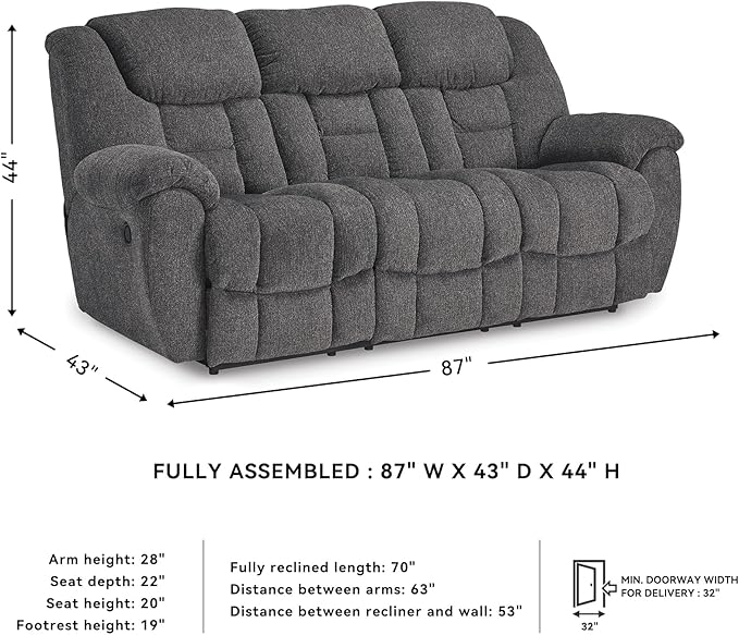 Signature Design by Ashley Foreside Contemporary Stain Resistant Manual Reclining Sofa, Gray
