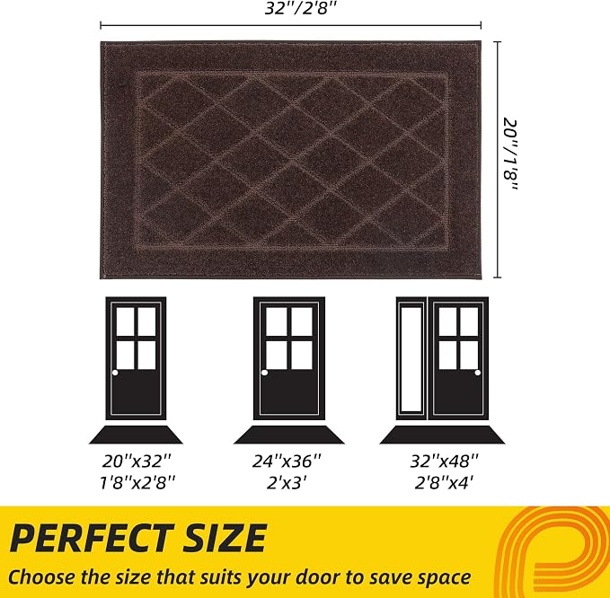 JSEI Dirt Trapper Door Mat 20"x32", Non-Slip Washable Entryway Mats, Dog Door Mat, Stain Resistant and Absorbent Floor Mats, Low Profile Welcome Mat for Front Back Door, Brown - Image 2