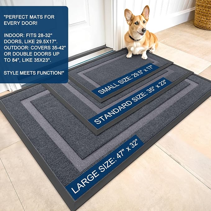 OLANLY Front Door Mat Indoor Outdoor Entrance, Waterproof All-Season, All-Weather Doormat, Sturdy Natural Rubber, Fade Resistant, Low Profile, Easy Clean Patio Porch Entryway Mat, 47x32, Light Grey - Image 2