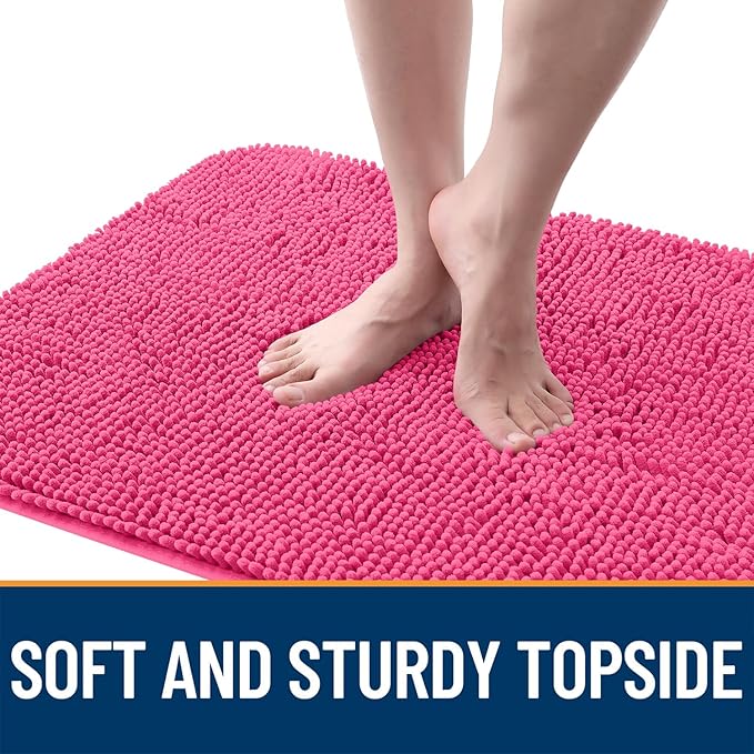 OLANLY Dog Door Mat for Muddy Paws 47x32, Absorbs Moisture and Dirt, Absorbent Non-Slip Washable Doormat, Quick Dry Chenille Mud Mat for Dogs, Entry Indoor Entryway Carpet for Inside Floor, Hot Pink - Image 4