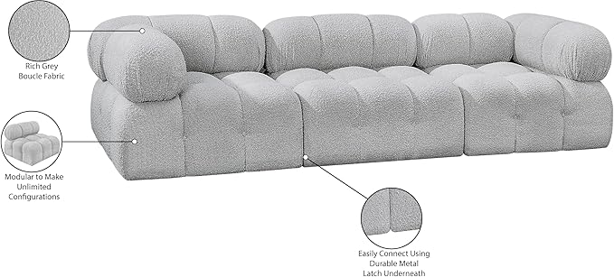 Meridian Furniture 611Grey-S102A Ames Collection Modern | Contemporary Modular Sofa with Rich Grey Boucle Fabric, Modular to Create Infinite Configurations, 102" W x 34" D x 28" H, Grey