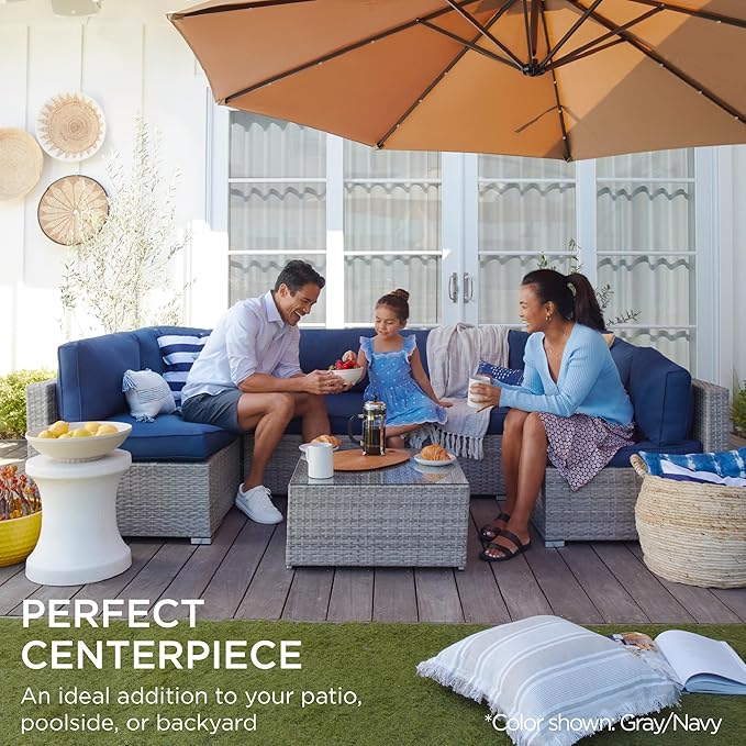 Best Choice Products 7-Piece Modular Outdoor Sectional Wicker Patio Conversation Set w/ 2 Pillows, Coffee Table, Cover Included - Brown/Red