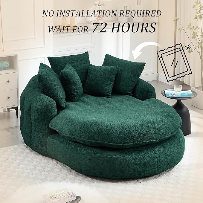 KEIKI 71" Chenille Round Boneless Sofa Couch, Oversized Chaise Lounge Chair Couches Indoor, No Assembly Required Floor Lazy Bean Bag, Modern Sleeper Sofa Bed for Living Guest Room & Bedroom, Green