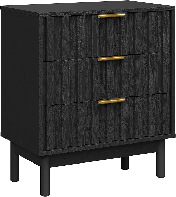 RoyalCraft 3 Drawer Nightstand, Modern Fluted Chest of Drawers, Wooden Storage Night Stand Side Table with Chic Edge Pull, Perfect for Bedroom, Living Room, Entryway, Black - Image 9