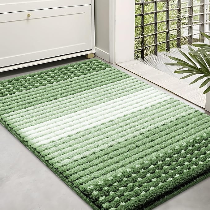 Kitinjoy Indoor Outdoor Door Mat, 36x24 Non-Slip Absorbent Dirt Trapper, Low-Profile Washable Inside Entrance Front Floor Mat, Sturdy Soft Entry Dotted Ombre Doormats for Entryway, Sage Green by Kitinjoy