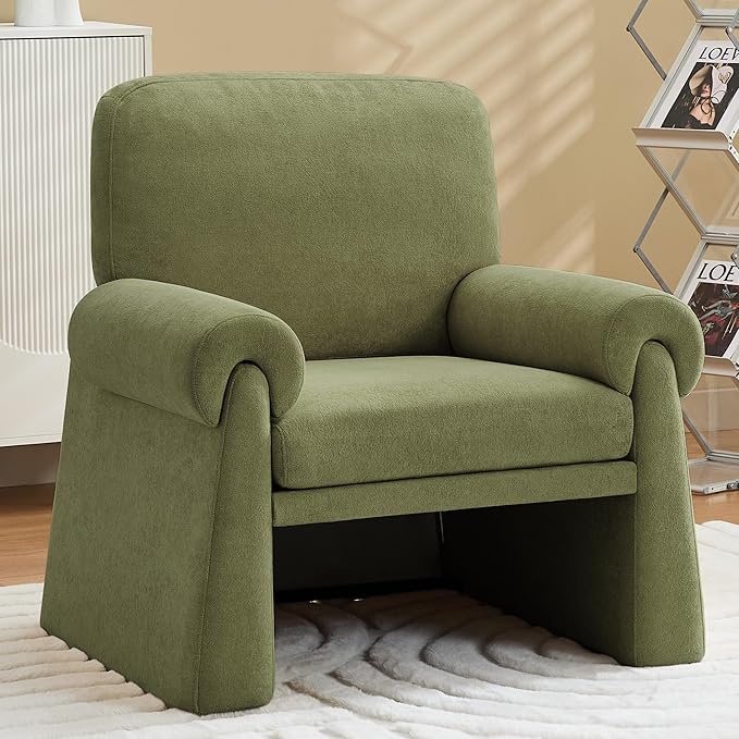 Oversized Accent Chair, Comfy Living Room Chairs, Single Sofa Chair with Thick Cushion and Armrests, Upholstered Arm Chair for Living Room, Modern Armchair, Reading Chair for Bedroom, Green