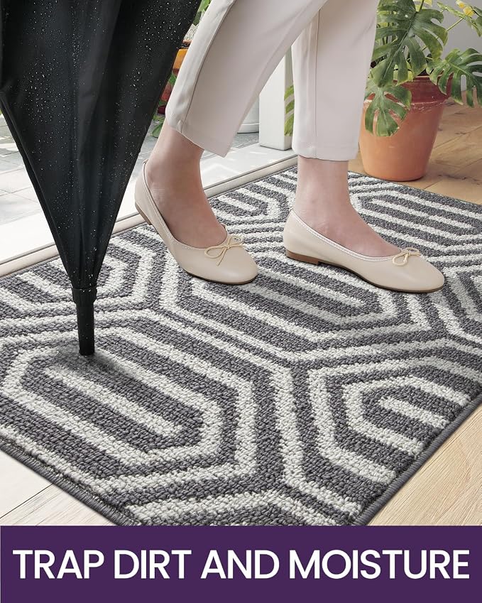 DEXI Front Door Mats for Entryway, 3x5 Non Slip Washable Low-Profile Entry Doormat, Absorbent Resist Dirt Inside Floor Entrance Mat, Patio, Grey - Image 3