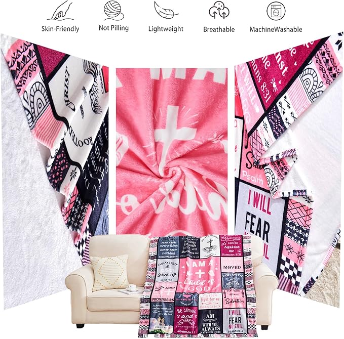 Christian Gifts for Women, Birthday Gift for Women, I Am a Child of God Blanket, Inspirational Gifts for Christians Sister, Friend, Daughter, Mom, Baptism Gifts for Girl Throw Blankets 80''x60'' Pink