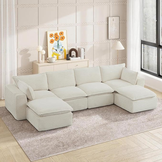 Oversized Cloud Sectional Couches 6 Seaters for Living Room, Boneless U Shaped Couch with Ottomans, 6 Seat Modular Sectional Sofa