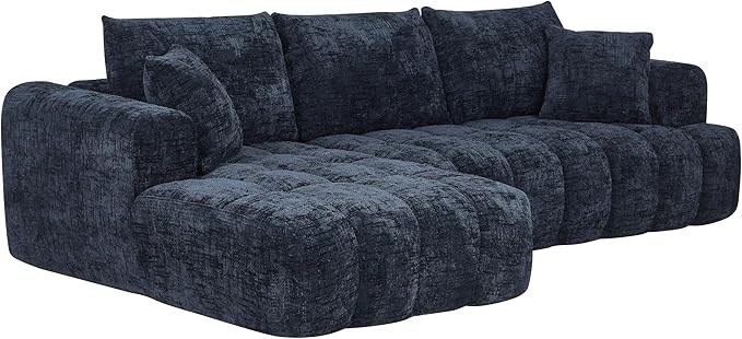 108 Inch Oversized Cloud Modular Sectional Sofa with Left Facing Chaise, L Shaped Floor Lounge Couch, Comfy Tufted Chenille Boneless Sofa with Deep Seat,No Assembly Required for Living Room Office