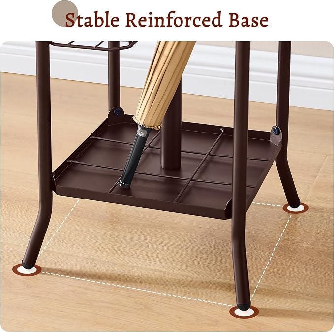 FAVOOSTY Coat Rack Freestanding,Coat Rack Stand with Umbrella Holder,Metal Coat Tree with 12 Hooks,Tree Clothes Hat for Entryway, Hallway, Bedroom, Living Room & Office -Brown - Image 5