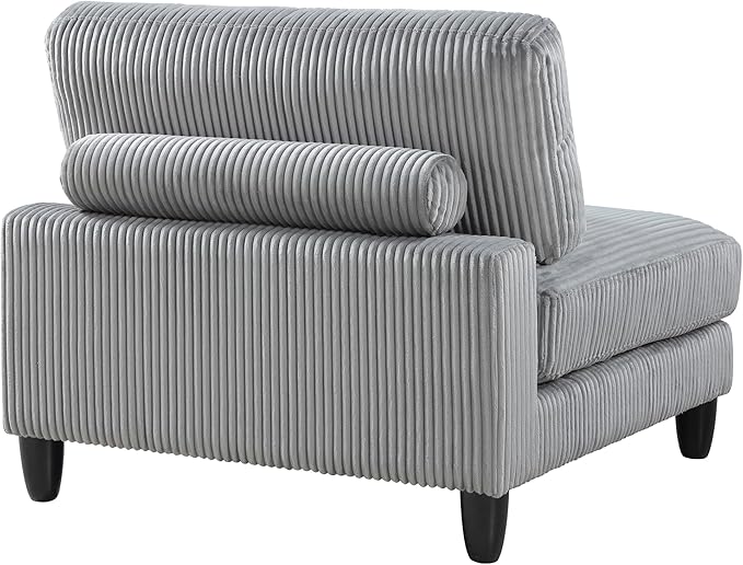 Lexicon Modular Sectional Sofa for Living Room, Corduroy Fabric Upholstery Armless Chair with Pillow, Units of Modular Sectional Couch, Upholstered Chair for Customizable Sectional Sofa Couch, Gray