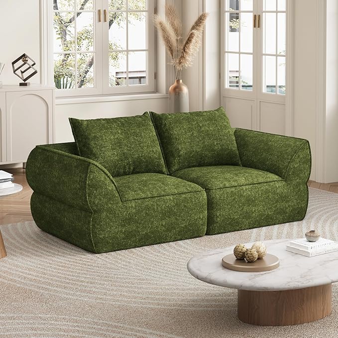 76.4" Cloud Loveseat Sofa, Deep Seat Couch with Pillows, Modern Comfortable Upholstery Boneless Sofa, 1 piece for Living Room, Bedroom, Apartment, Removable Cover，No Assembly Required, Algae Green
