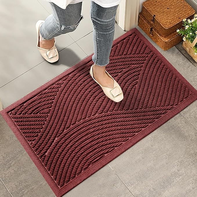 HIYARD Sturdy Front Door Mat, Absorbent Muddy Dirt Resist Welcome Door Mats Outdoor Indoor, Stain and Fade Resistant, Non-Slip Backing Entry Mat Low Profile Doormat for Entryway, 36×24, Red by HIYARD
