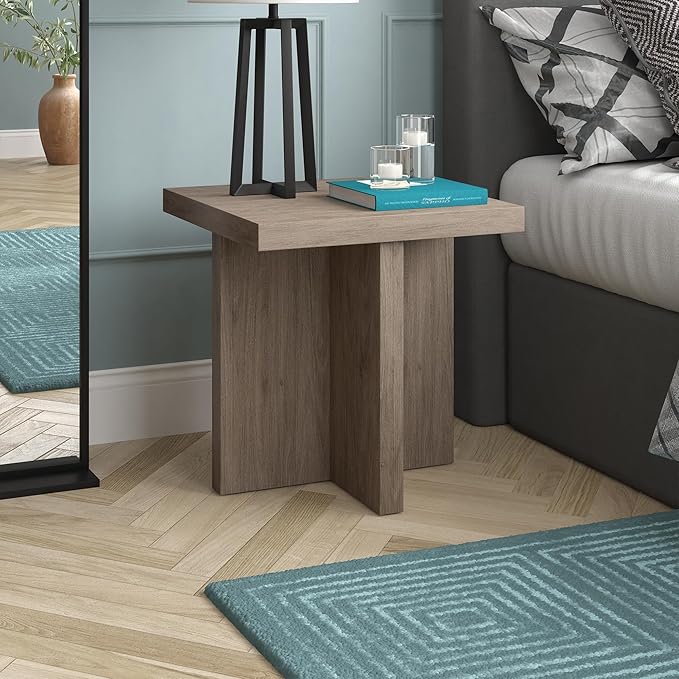 Henn&Hart 22" Scandinavian Square End Table, Side Table, Nightstand with X-Base for Living Room, Office, Family Room, or Bedroom, Antiqued Gray Oak