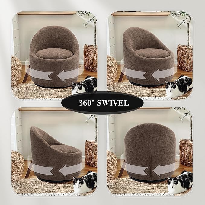 COLAMY Swivel Accent Chair Set of 2, 360° Swivel Chair with Hidden Storage, Modern Small Barrel Swivel Armchair for Living Room/Bedroom, Brown