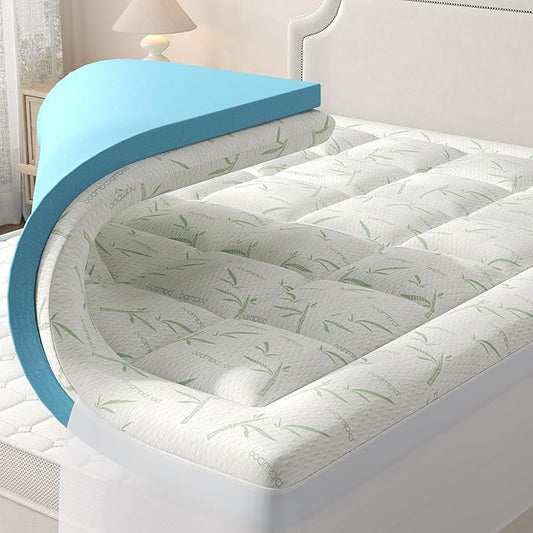 DUMOS Dual Layer 4 Inch Mattress Topper, Memory Foam Mattress Topper - 2 Inch Gel Memory Foam and 2 Inch Pillow Top Mattress Cover for Back Pain, Topper with 8-16 Inch Deep Pocket, California King