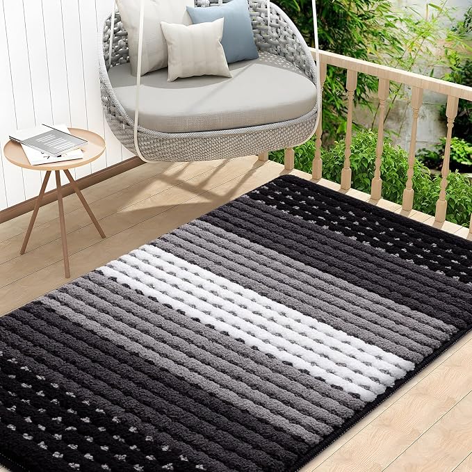 Kitinjoy Indoor Outdoor Door Mat, 48x32 Non-Slip Absorbent Dirt Trapper, Low-Profile Washable Inside Entrance Front Floor Mat, Sturdy Soft Entry Dotted Ombre Doormats for Entryway, Black by Kitinjoy