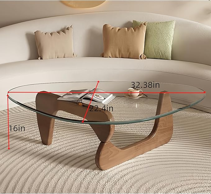 Modern Glass Coffee Table for Living Room, Small mid Century Coffee Table, Stylish Coffee Tables Suitable for Bedroom Living Room Reception Office Tables (Walnut, Small)