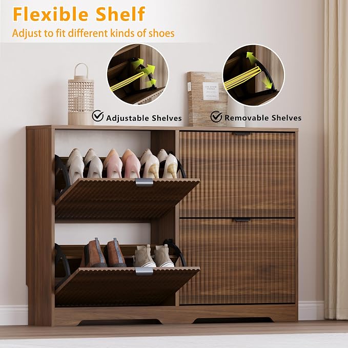 BORNOON Large Shoe Cabinet for Entryway, Shoe Rack Cabinet with 4 Flip Drawer and Adjustable Shelves for Small Apartment, Foyer - Image 3