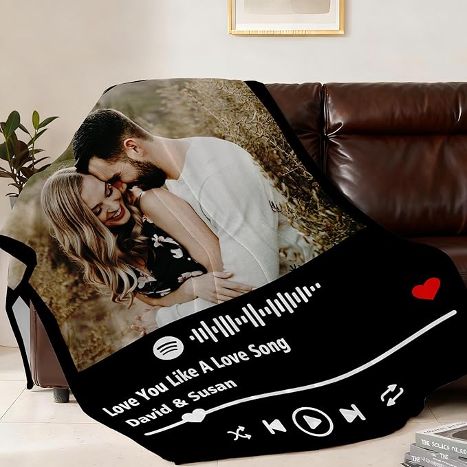 Ship Next Day, Custom Blanket with Picture Customized Photo Blankets Customize Spotify Blanket, Personalized Christmas Funny Gifts for Couple, Girlfriend, Boyfriend, Mom, Dad, Wife, Husband