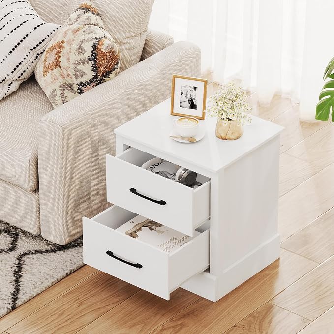 Giantex Modern Nightstand Set of 2, Wood Bedside Table with 2 Storage Drawers, Compact Floor Night Stand End Table, White Accent Sofa Side Table for Bedroom - Image 4
