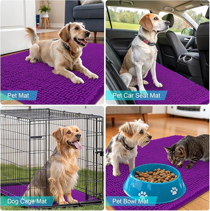 OLANLY Dog Door Mat for Muddy Paws 30x20, Absorbs Moisture and Dirt, Absorbent Non-Slip Washable Doormat, Quick Dry Chenille Mud Mat for Dogs, Entry Indoor Entryway Carpet for Inside Floor, Purple - Image 7