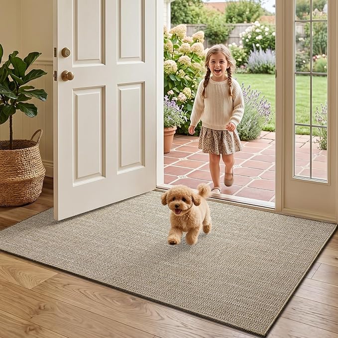 LUMI Ultra Thin Indoor Door Mat 48x72, Low Profile Entrance Mat, Non Slip Rubber Backing Dirt Trapper Doormat for Front Entryway, Beige - Image 8