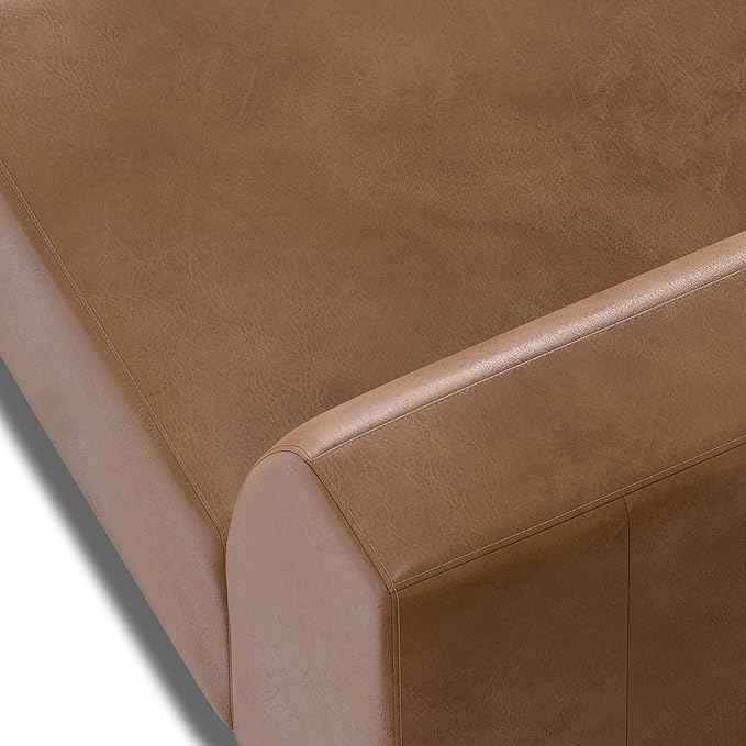 SIMPLIHOME Rex Left-Arm Sofa Module in Full-Grain Genuine Leather, Caramel Brown, 44-inches Wide, Handcrafted Modern-Style Left-Arm Accent Chair for Living Room and Family Room