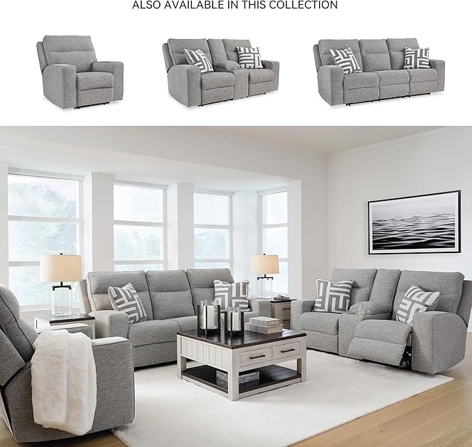 Signature Design by Ashley Biscoe Power Reclining Sofa, Easy View Headrest & Zero-Gravity Recline, Next-Gen Nuvella Polyester, Extended Ottoman, 88" Living Room Seating