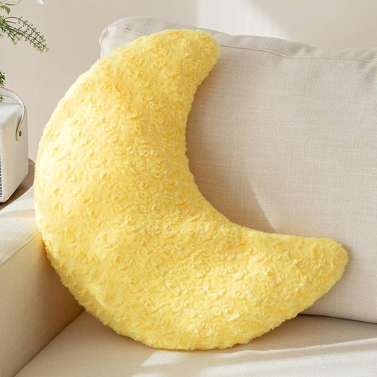 Moon Pillow, Decorative Throw Pillow with Soft Plush for Couch Bed, Cozy Moon Decorative Pillows for Bedroom Living Room, Home Décor Comfort Gift (Yellow, 19.6 Inches)