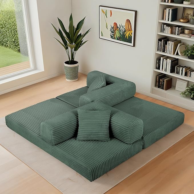 Eafurn 4-in-1 Convertible Folding Sofa Bed Boneless Loveseat Sofa in a Box - Foam Sleeper Couch with Fxied Frame, Modern Corduroy Upholstered Floor Couch & Fold Out Mattress | Breathable material, Fixed-shape Frame