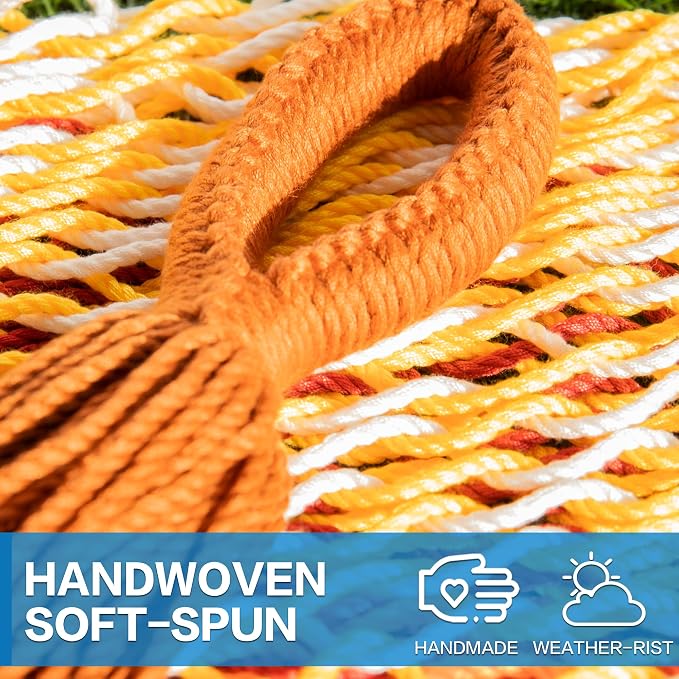 PNAEUT Handwoven Mayan Hammock, Thick Soft Rope Double Hammock for Outdoor Outside & Indoor, 600 lbs Capacity Heavy-Duty, Includes Tree Straps, Carabiners & Carrying Bag (Sunset, X-Large) - Image 5