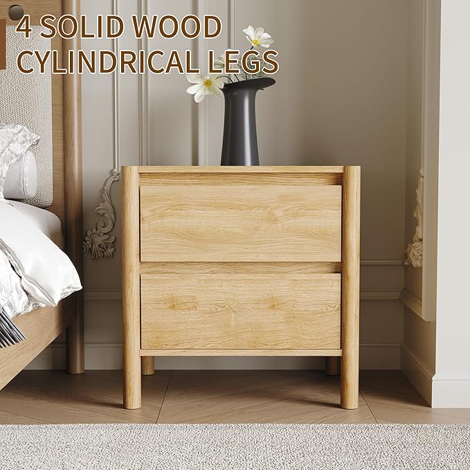 CHUWELL 3-Piece Bedroom Dresser Set-9 Drawer Dresser & 2 Nightstands,63" Wide Dresser and Night Stands with Solid Wood Cylindrical Legs,Rustic Wooden Storage for Bedroom(Oak)