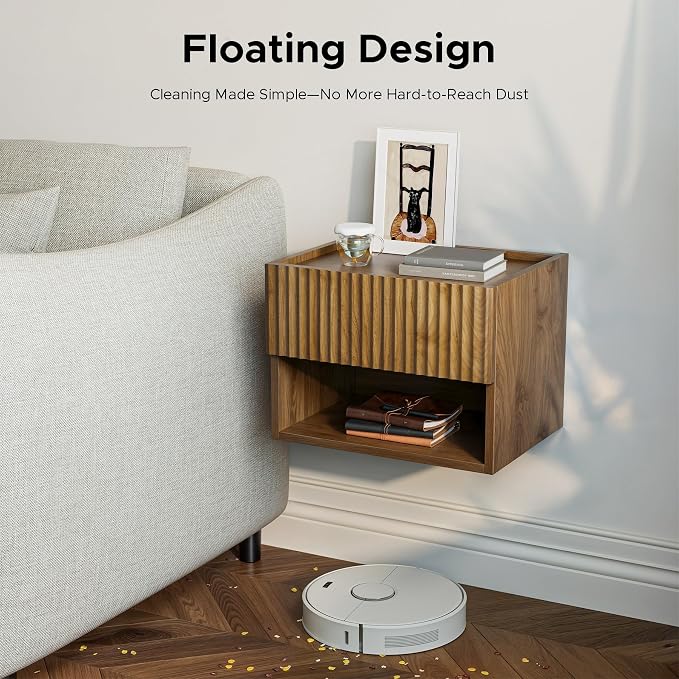 Floating Nightstand Bedroom Bedside Table - Floating Night Stand Set 2 for Small Spaces, Wall Mounted Cabinet with Storage Drawer, Brown Modern Night Stand for Dorm Hallway Entryway - Image 7