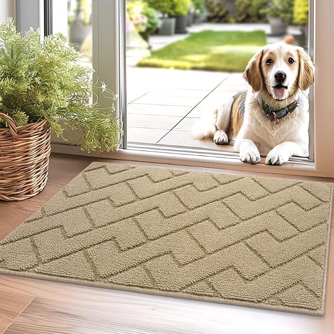 hicorfe Front Door Mat Outside Entrance,20"x31.5" Absorbent Muddy Dirt Resist Welcome Door Mats Outdoor Indoor,Stain and Fade Resistant,Non Slip Backing Entry Mat Doormat for Entryway(Beige) by Hicorfe