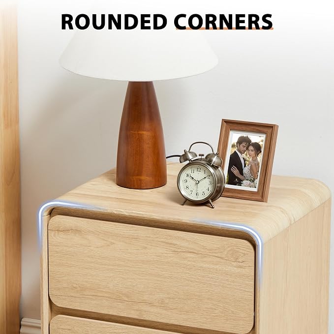 Small Night Stand Set of 2, Mid Century Modern Nightstands with 2 Drawers and Solid Wood Legs, 2 Drawer Dresser Curved Profile Design End Table Side Table for Small Space, Dorm, Bedroom(Natural) - Image 8
