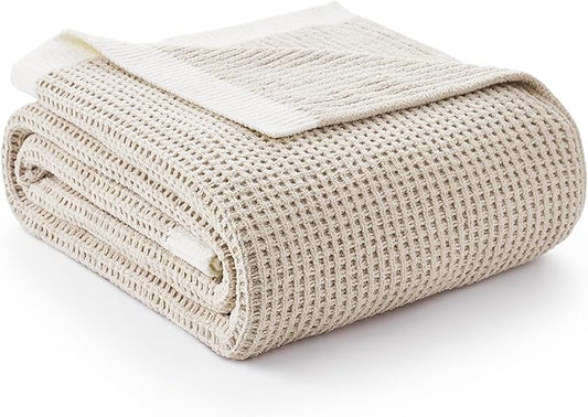 Amélie Home Chenille Throw Blanket, Soft Cozy Waffle Throw for Couch & Sofa, Warm Yet Lightweight, Breathable All-Season Throws for Women Men, Housewarming, Birthdays, 50"x60", Beige