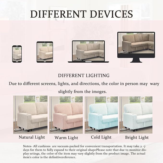 81" Modular Sectional Sofa, L-Shaped Convertible Sectional Sleeper Sofa Bed with Pull Out Bed, Storage Chaise, USB & Type-C Charging, 5-Seat Corduroy Couch for Living Room Apartment, Beige